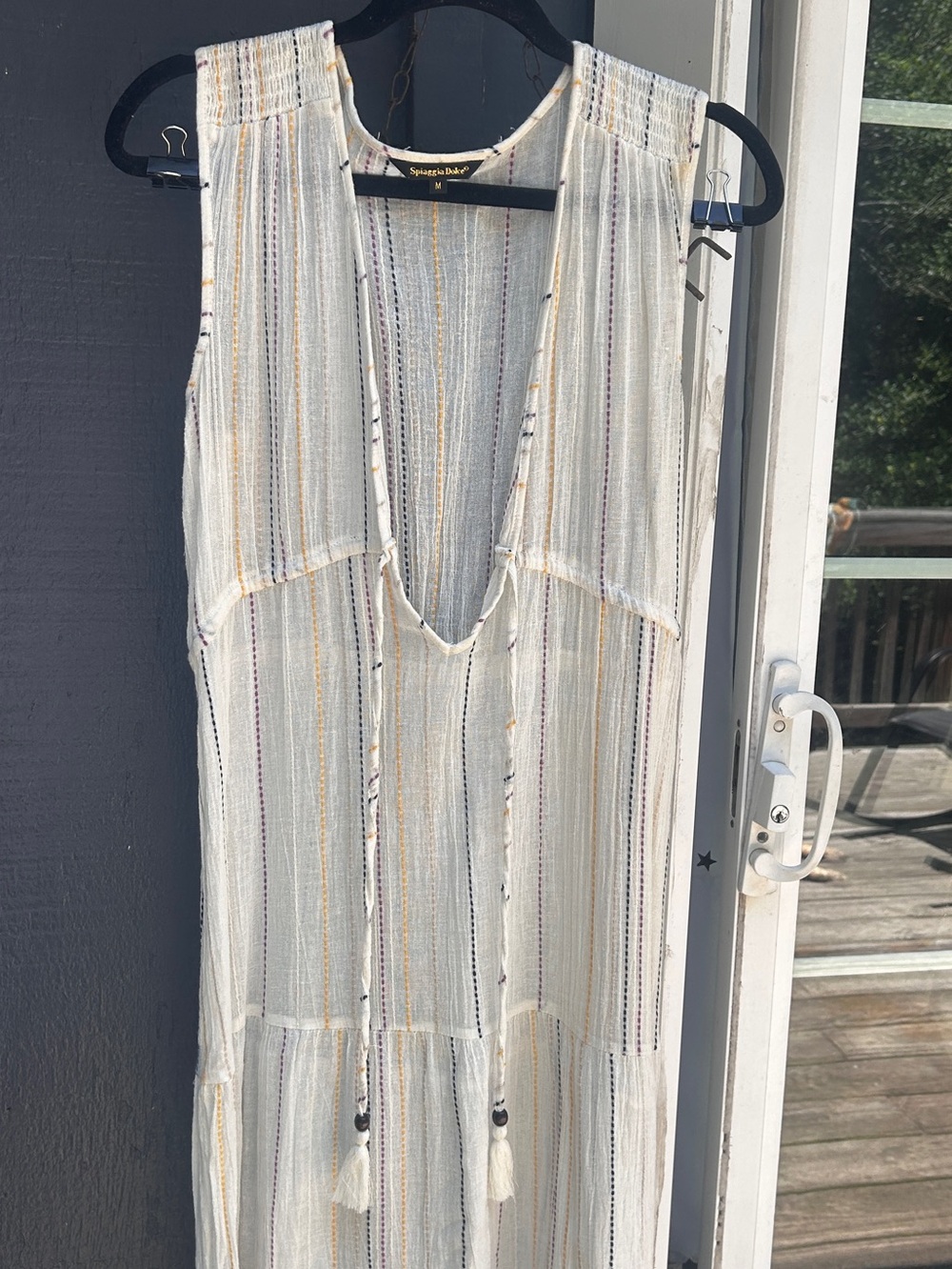 Spiaggia Dolce Cream Striped Women’s Swim Coverup Maxi Length Sz Medium